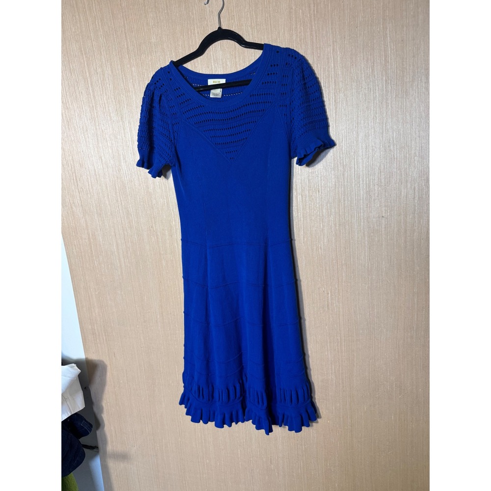 Maeve Anthropologie Blue Knit‎ Dress Women's Large Short Sleeve Ruffle